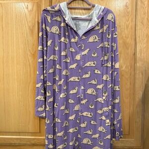 MeUndies Women's Seal Print Hooded Pajama Jumpsuit One Piece Sleepwear